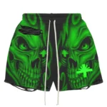 Vertabrae Skull Storm Distressed Shorts Black/Green