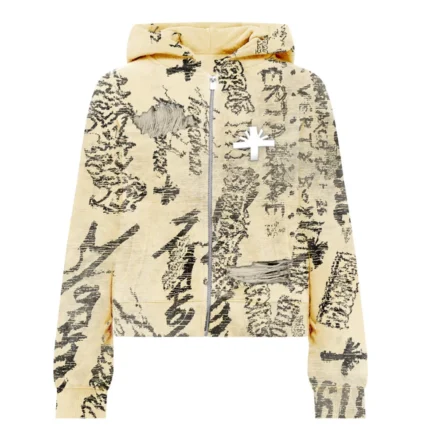 VERTABRAE Ivory Graffiti Unique Zip Up Hoodie