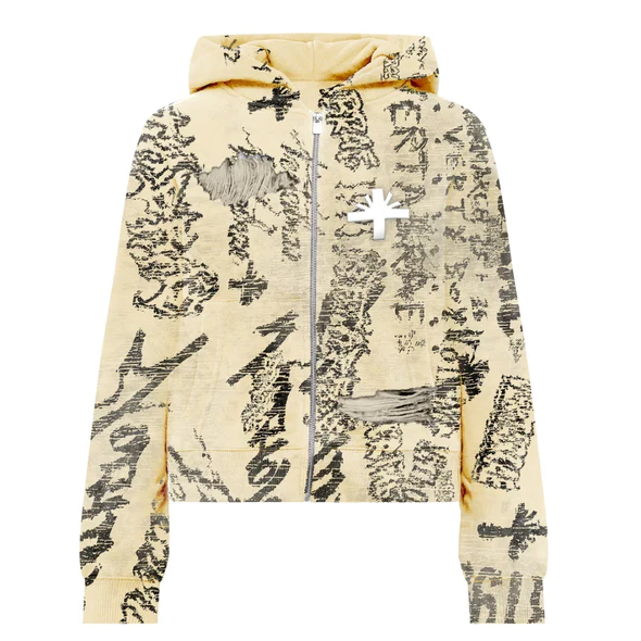 VERTABRAE Ivory Graffiti Unique Zip Up Hoodie VERTABRAE Ivory Graffiti Unique Zip Up Hoodie