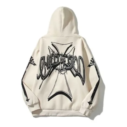 Vertabrae Bold Cream and Black Printed Hoodie