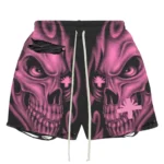 Vertabrae Skull Storm Distressed Shorts Black/Pink