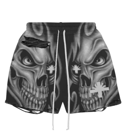 Vertabrae Skull Storm Distressed Shorts Black/Grey
